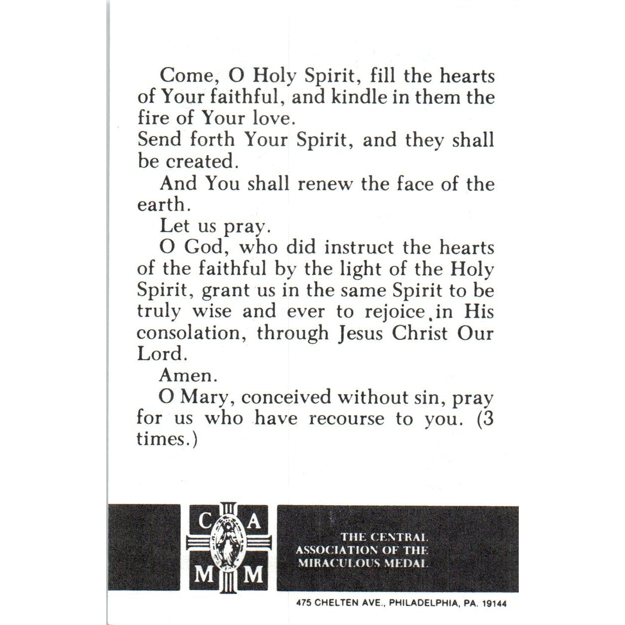 Our Lady of the Cenacle Vintage Catholic Prayer Card TH2-PC1