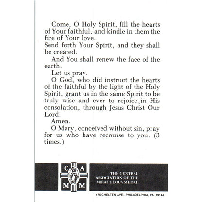 Our Lady of the Cenacle Vintage Catholic Prayer Card TH2-PC1