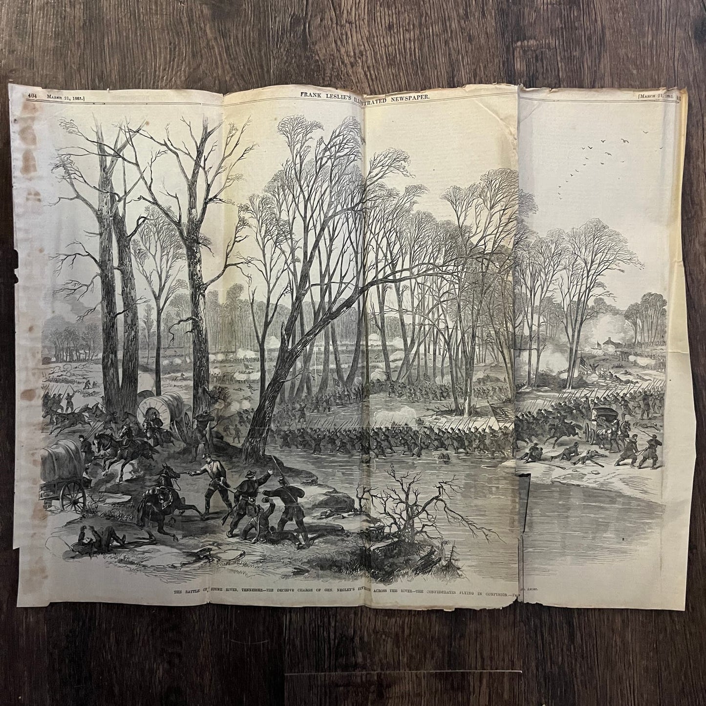 Battle of Stone River Tennessee Original 1863 Civil War Engraving C65