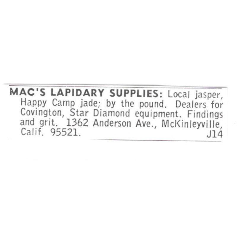 Mac's Lapidary Supplies McKinleyville California 1972 Ad AF8-S13