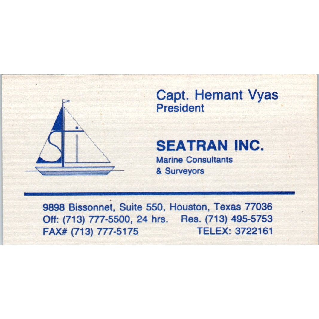 Seatran Inc Capt. Hemant Vyas Houston Vintage Business Card SD8-B19