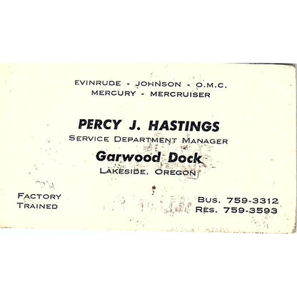 Garwood Docks Percy J Hastings Lakeside Oregon  Vintage  Business Card SB4-B9