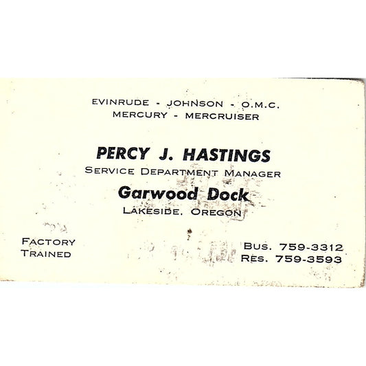 Garwood Docks Percy J Hastings Lakeside Oregon  Vintage  Business Card SB4-B9