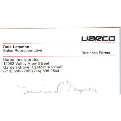 Uarco Inc. Dale Lemmon Garden Grove CA Vintage Business Card SD4-B3