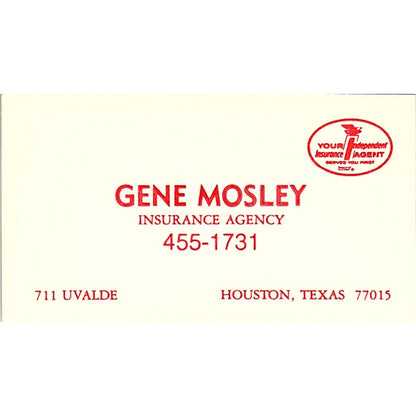 Gene Mosley Ins Agency Houston Vintage Business Card SD9-B6
