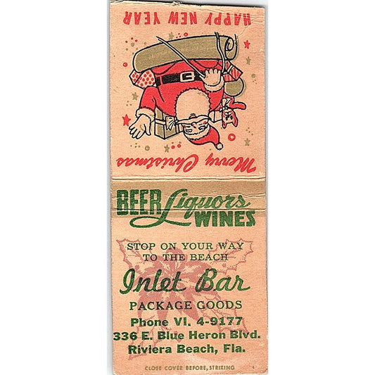 Inlet Bar Christmas Santa Riviera Beach FL Vintage Matchbook Cover SC7-Y4