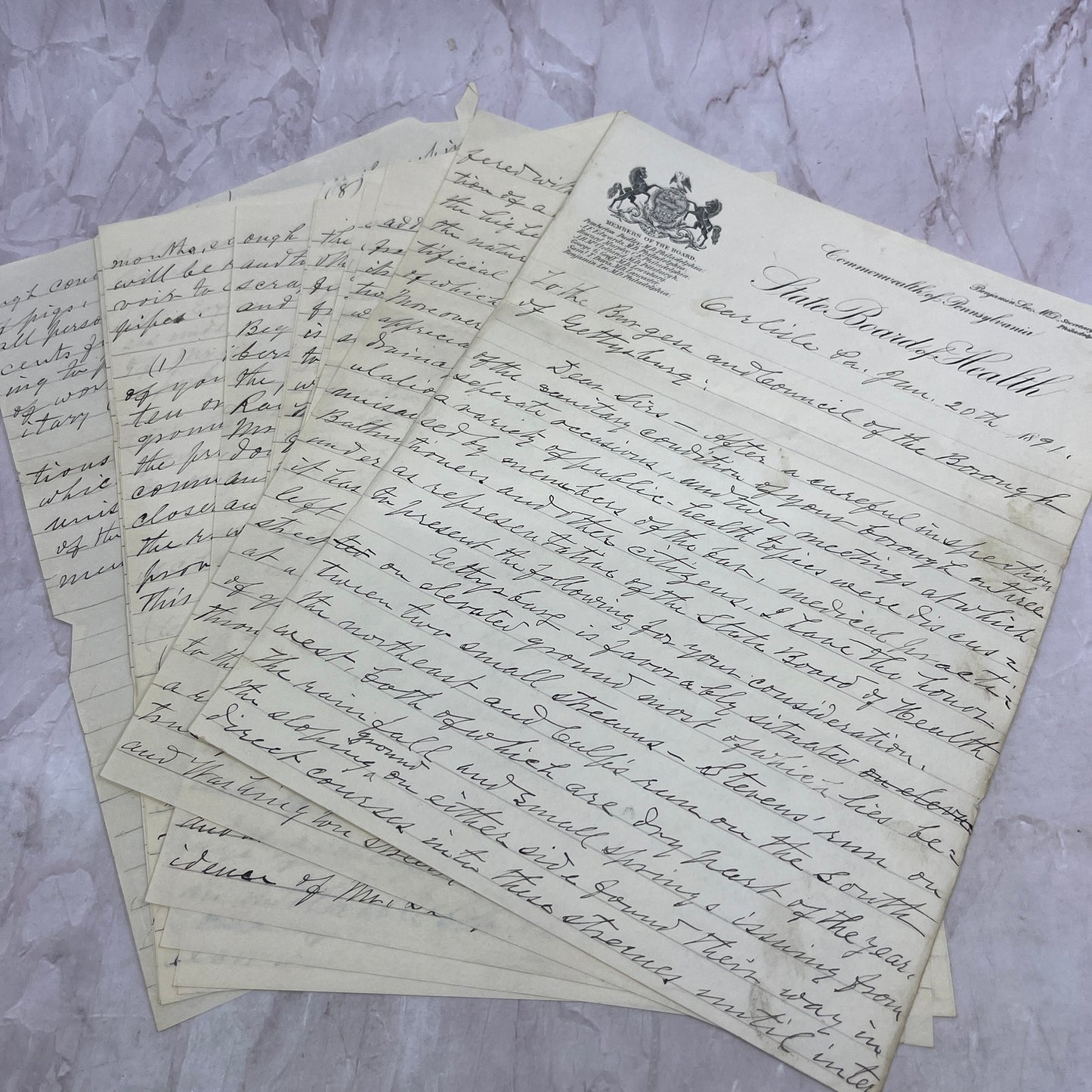 1891 Pennsylvania State Board of Health 11 Page Letter R. Lowry Sibbet D22