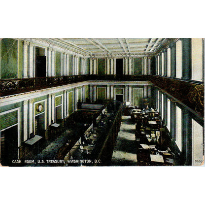 1910 Cash Room U.S. Treasury Interior Washington D.C. Antique Postcard PE2