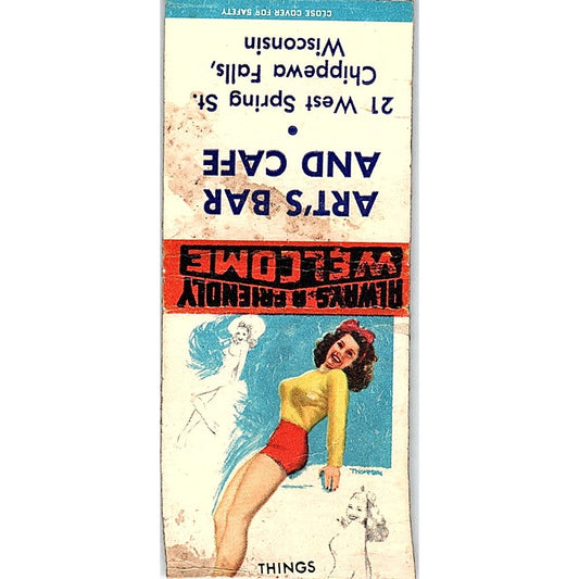 Art's Bar and Cafe Chippewa Falls WI Pinup Vintage Matchbook Cover SE5-Y1