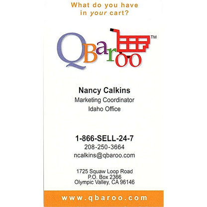 QBaroo Nancy Calkins Olympic Valley CA Vintage Business Card SC9-B9