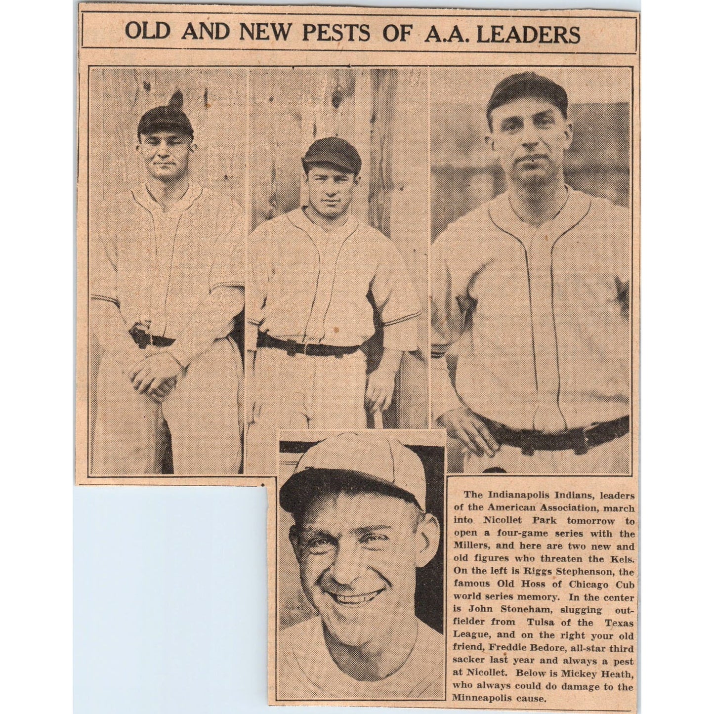 Minneapolis Millers Indianapolis Indians Baseball 1935 Newspaper Article AE7-N3