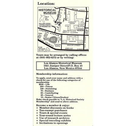 Los Alamos Historical Museum NM Vintage Fold Out Travel Leaflet TH2-TB1