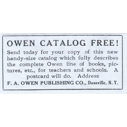 F.A. Owen Publishing Co Dansville Free Catalog Plays 1930s Advertisement AE4-I3
