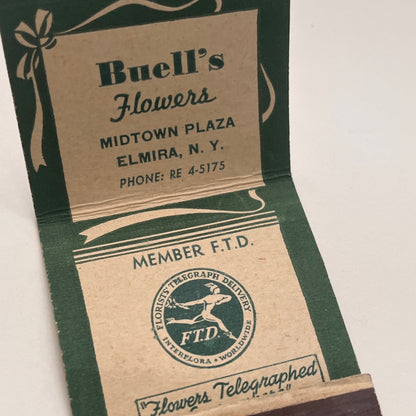 Buell's Flowers Midtown Plaza Elmira NY Vintage Matchbook Cover TB8-MB2-6