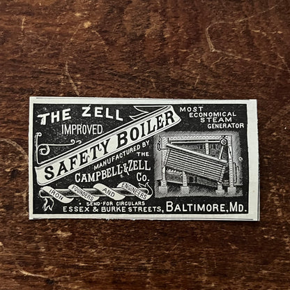 The Zell Safety Boiler Campbell & Zell Baltimore Original Advertisement AD8-P29
