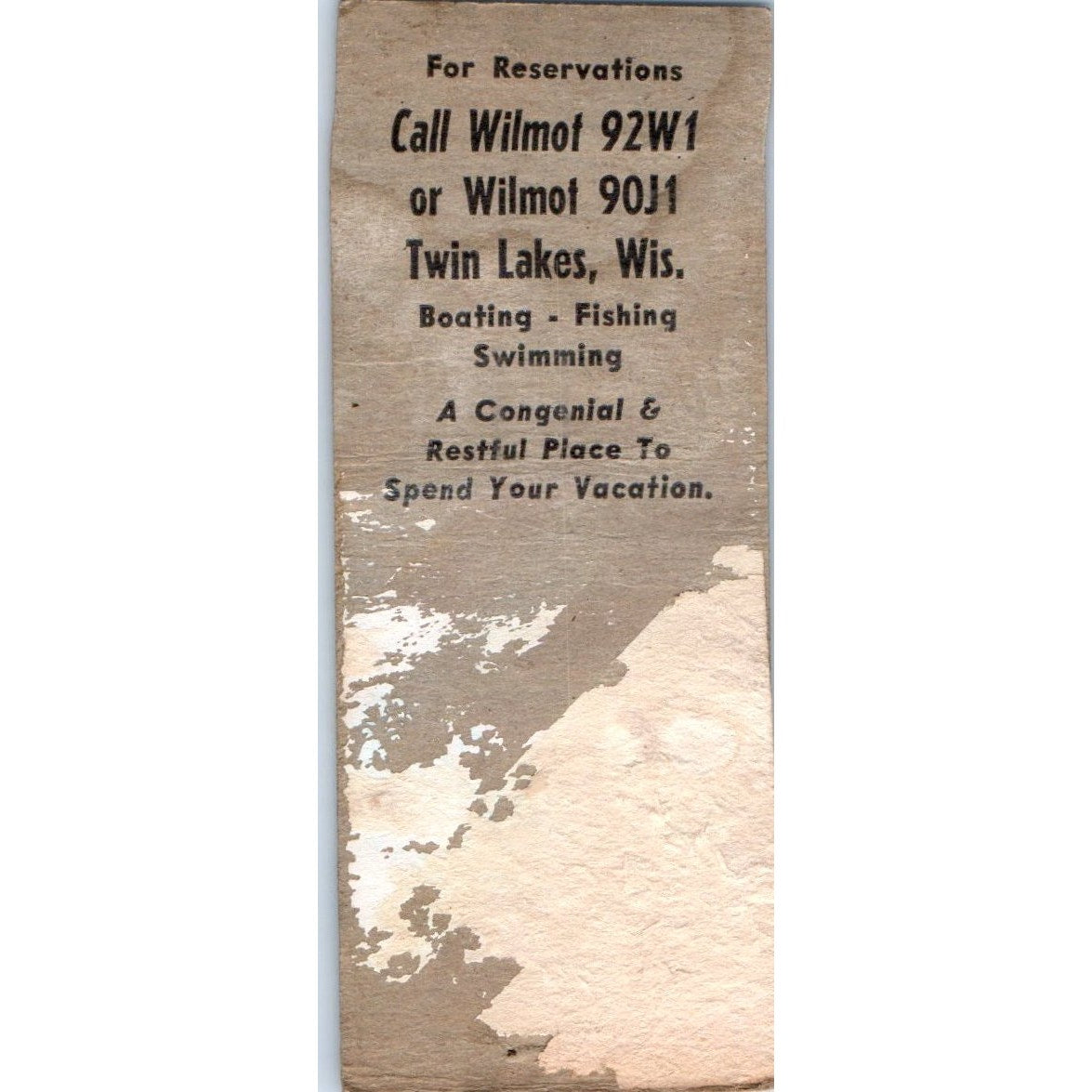 Hotel Ackerman Twin Lakes Wisconsin Vintage Matchbook Cover SD2-Y11