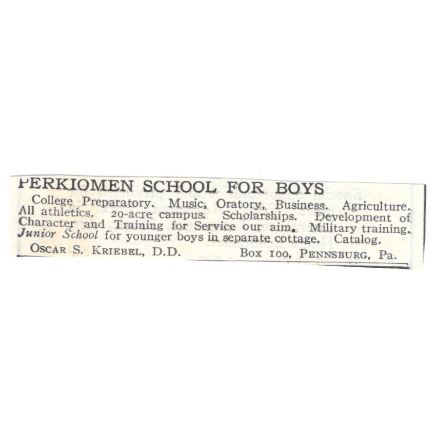 Perkiomen Boys School Oscar S. Kriebel Pennsburg PA c1918 Advertisement AE5-SA9