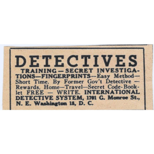 Detective Training Detective System Washington DC 1943 Magazine Ad AB9-NPG