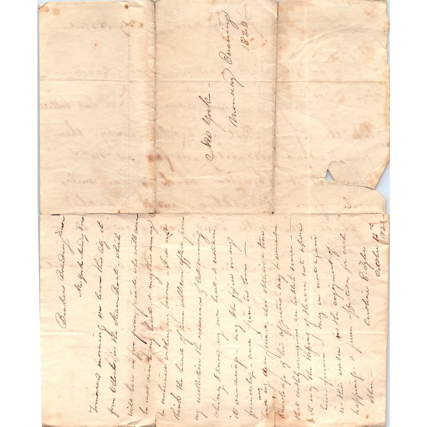 1828 Original Handwritten Letter Bunkers Boarding House NY Caroline B. Tyler D21