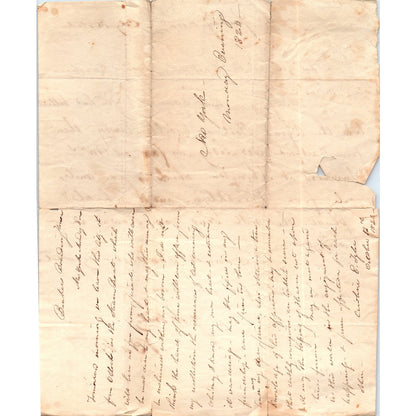 1828 Original Handwritten Letter Bunkers Boarding House NY Caroline B. Tyler D21