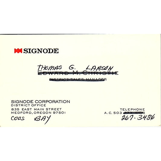 Signode Corporation Thomas G Larson Medford Oregon Vintage Business Card SB4-B9