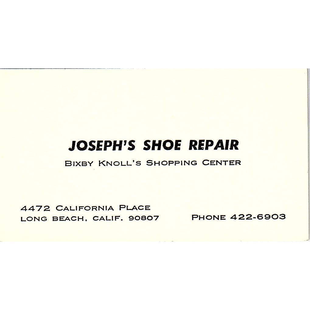 Joseph's Shoe Repair Bixy Knoll's Long Beach CA Vintage Business Card SSB4-B13