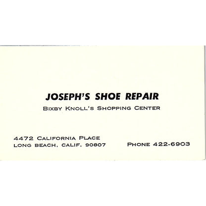 Joseph's Shoe Repair Bixy Knoll's Long Beach CA Vintage Business Card SSB4-B13