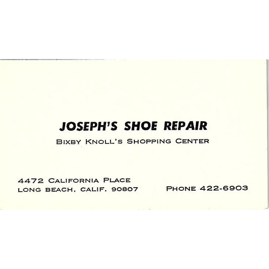 Joseph's Shoe Repair Bixy Knoll's Long Beach CA Vintage Business Card SSB4-B13