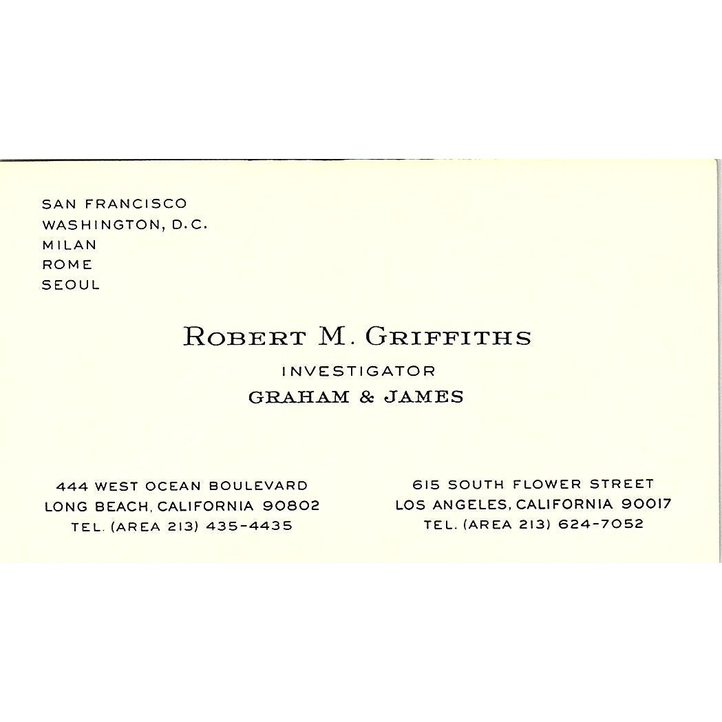 Robert M. Griffiths Graham & James Los Angeles CA Vintage Business Card SB4-B3