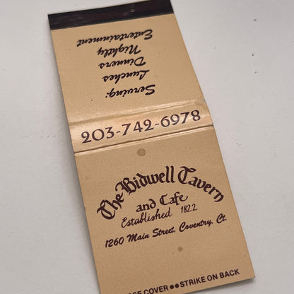 The Bidwell Tavern and Cafe 1260 Main St Coventry CT Matchbook Cover TB8-MB-5