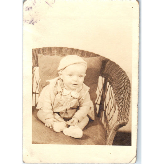 Baby Infant in a Chair "Beverley" Blank Back Antique RPPC Postcard PE7