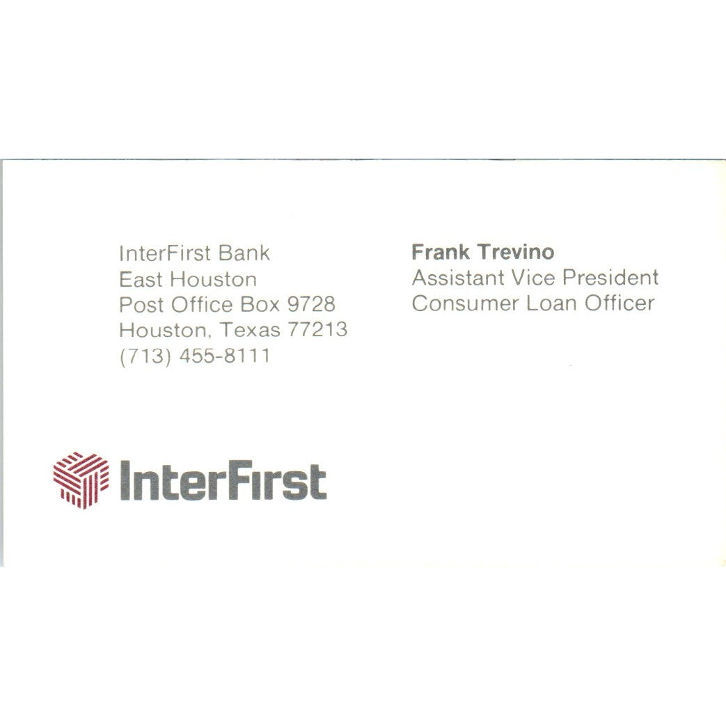 Frank Trevino InterFirst Bank Houston TX Vintage Business Card SE3-B8