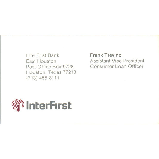 Frank Trevino InterFirst Bank Houston TX Vintage Business Card SE3-B8