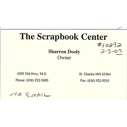 Sharron Dooly The Scrapbook Center St. Charles MO Vintage Business Card SC9-B11