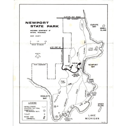 Vtg Newport State Park Visitor Map Wisconsin Dept of Natural Resources TF4-B3