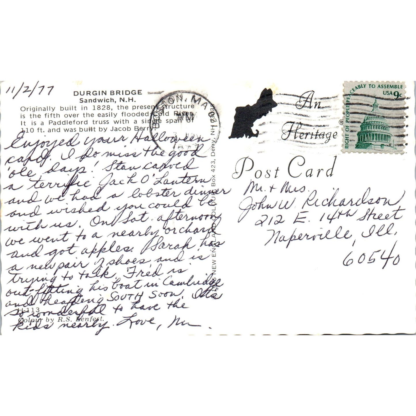 Durgin Bridge Sandwich NH Vintage Covered Bridge Postcard PD3