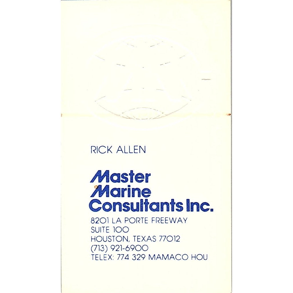 Rick Allen Master Marine Consultants Houston Vintage Business Card SD9-B6