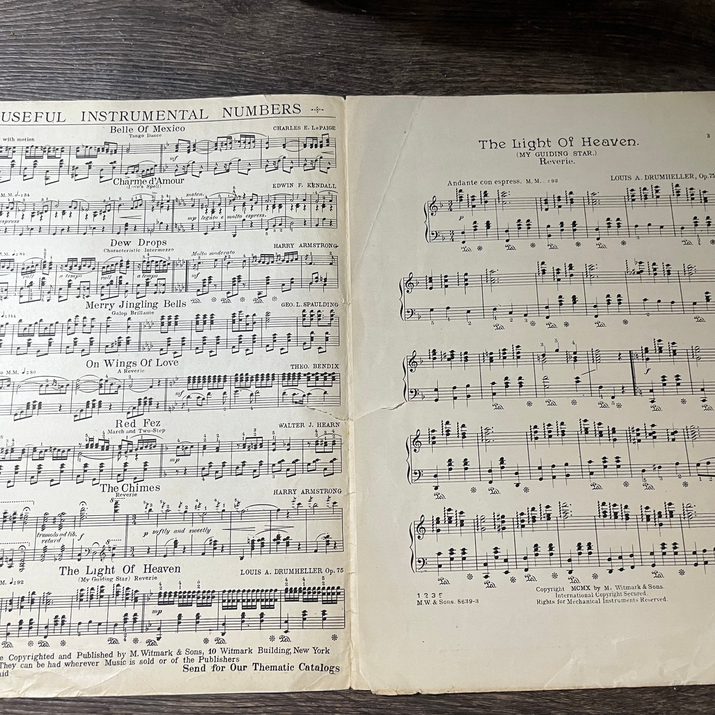 Light of Heaven My Guiding Star Reverie Louisa Drumheller 1910 Sheet Music V13