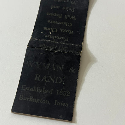 Wyman & Rand Dry Goods Burlington Iowa Vintage Matchbook TB6-MB2-11