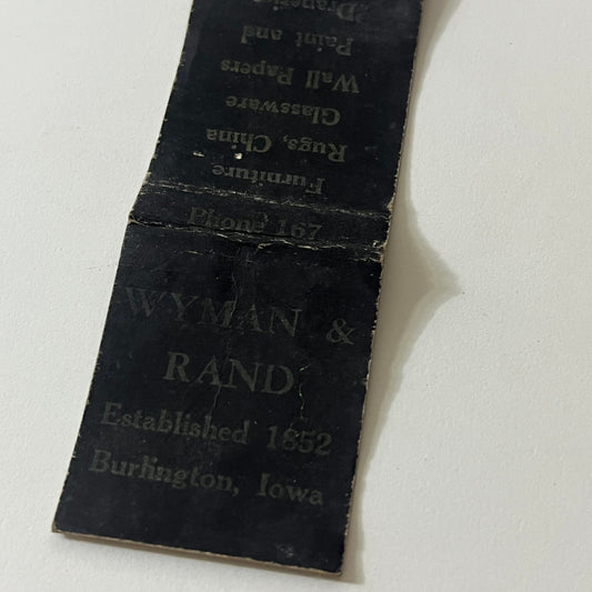 Wyman & Rand Dry Goods Burlington Iowa Vintage Matchbook MB60-1