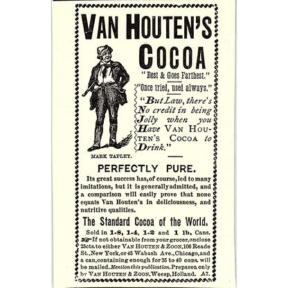 Van Houten's Cocoa Mark Tapley Van Houten & Zoon Weesp Holland 1892 Ad AG2-M9