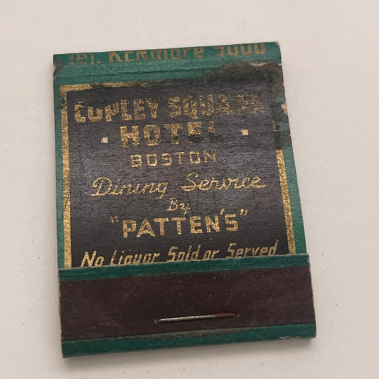 Copley Square Hotel Boston by Pattens Vintage Matchbook Cover TB8-MB2-4