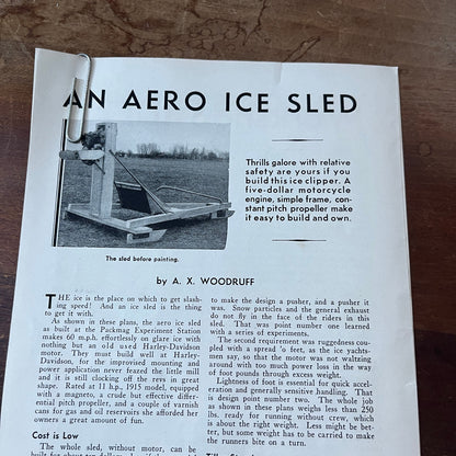 Build an Aero Ice Sled That Goes 60mph X.A. Woodruff 3 Pages 1931 Article AG1-13