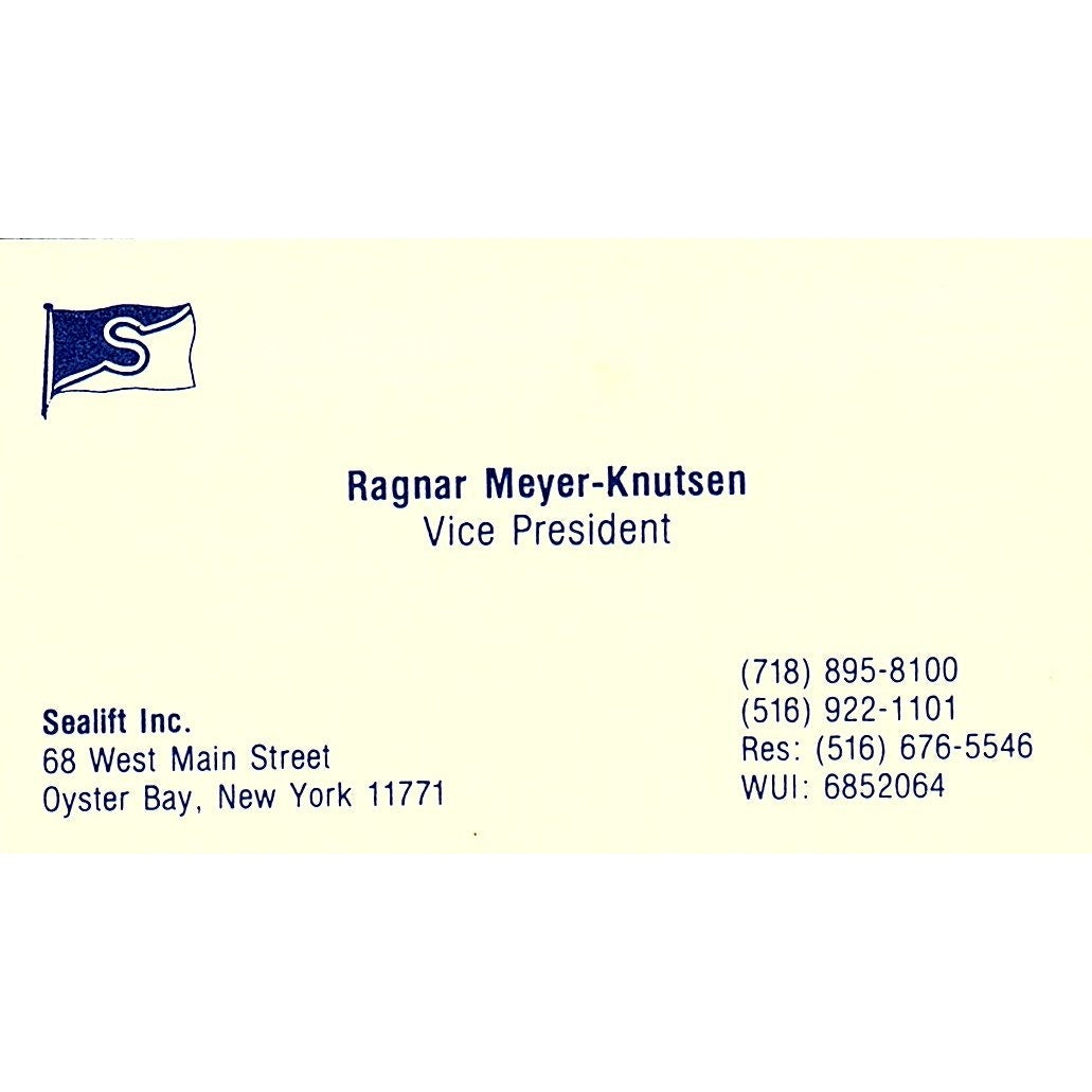Ragnar Meyer-Knutsen Sealift Inc Oyster Bay NY Vintage Business Card SC9-B5