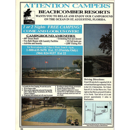 Beachcomber Resorts St. Augustine 1989 Ad AF9-12