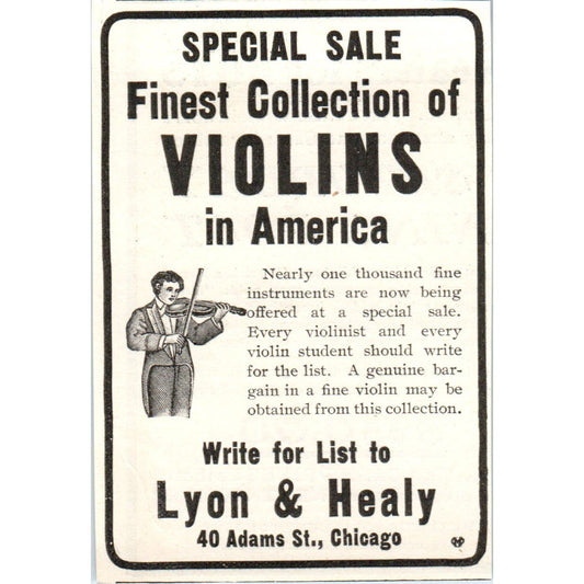 Lyon & Healy Violins Chicago c1905 Original Magazine Advertisement AE7-A1