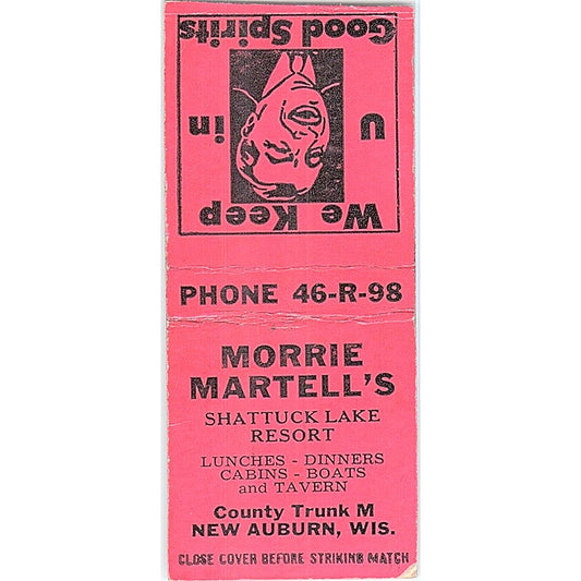Morrie Martell's Shattuck Lake Resort New Auburn WI Vtg Matchbook Cover SF3-Y7