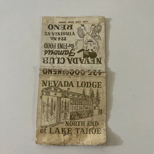 Nevada Lodge Lake Tahoe, Nevada Club Reno c1940 Matchbook Cover TE2-MKO-4