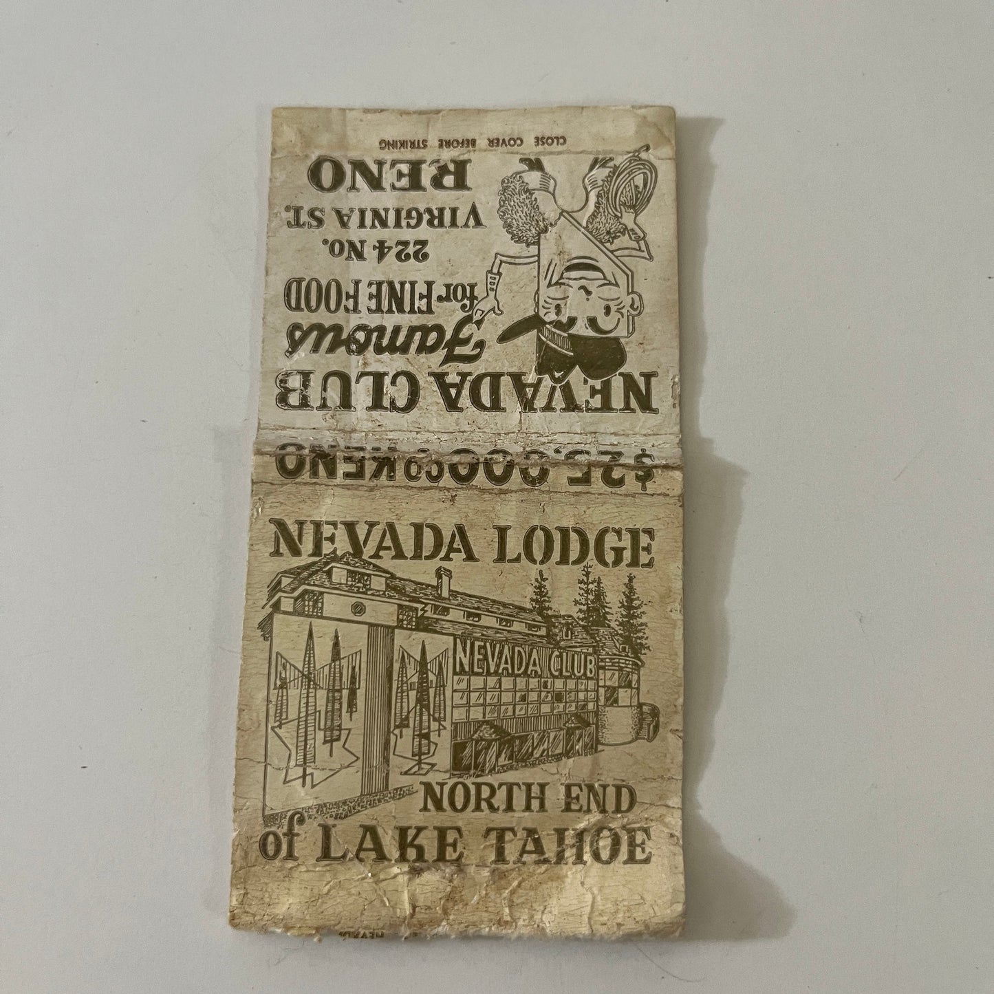 Nevada Lodge Lake Tahoe, Nevada Club Reno c1940 Matchbook Cover MM15-2