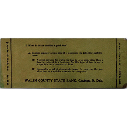Walsh County State Bank Grafton ND Antique Blotter Card AJ5-H6